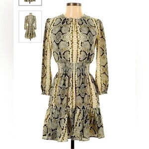 J. Crew Long Sleeve Snake Print Ruffle Hem Smock Dress